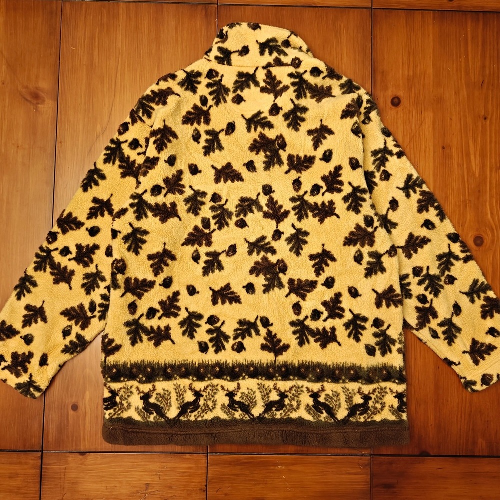 Tsunami Sherpa‎ Full-Zip Jacket Yellow Tan Reindeer Leaf Women's S Oversized VTG - Picture 5 of 6